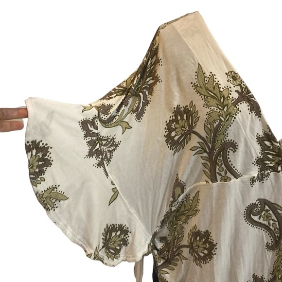 Free People Maui Wowie Palm Print Shirt Size S Surplice Neckline Poncho Sleeves - Picture 8 of 14